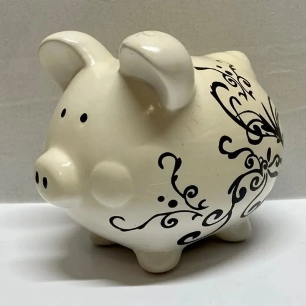 Target Piggy Coin Money Bank White Pig Black Scroll Qixing Ceramics 2011/12 READ